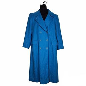 70s Vintage Pendleton Jade Blue Oversized Virgin Wool Long Trench Coat Size 8